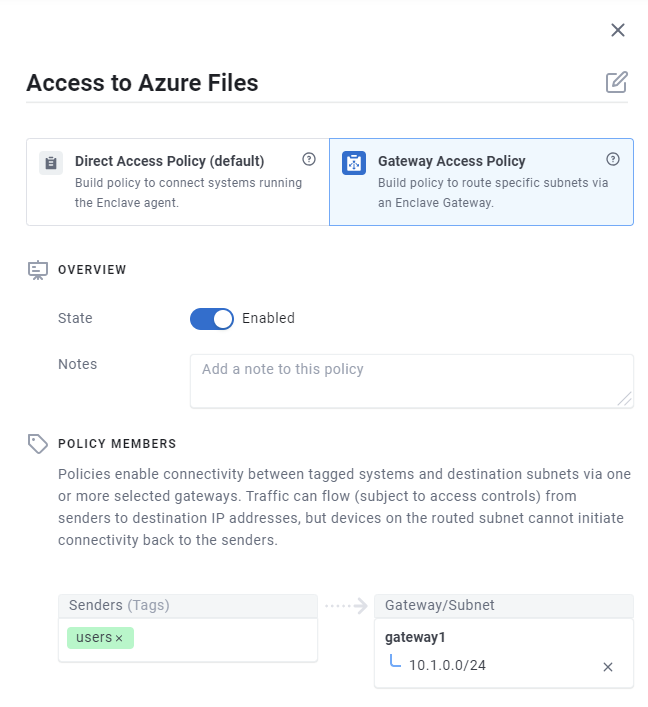 Adding the users tag and the deployed gateway to the policy
