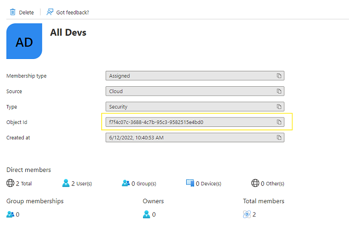 Getting a Security Group ID from Azure