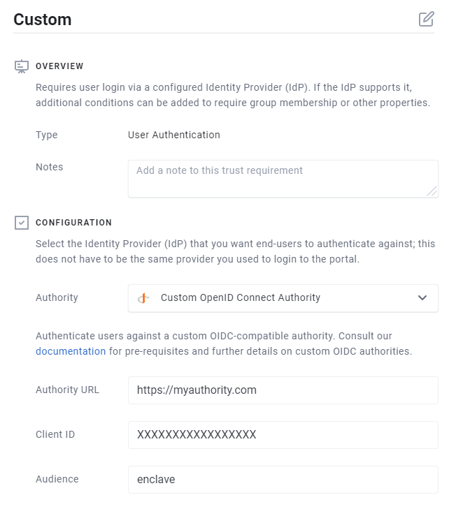 Custom user authentication requirement