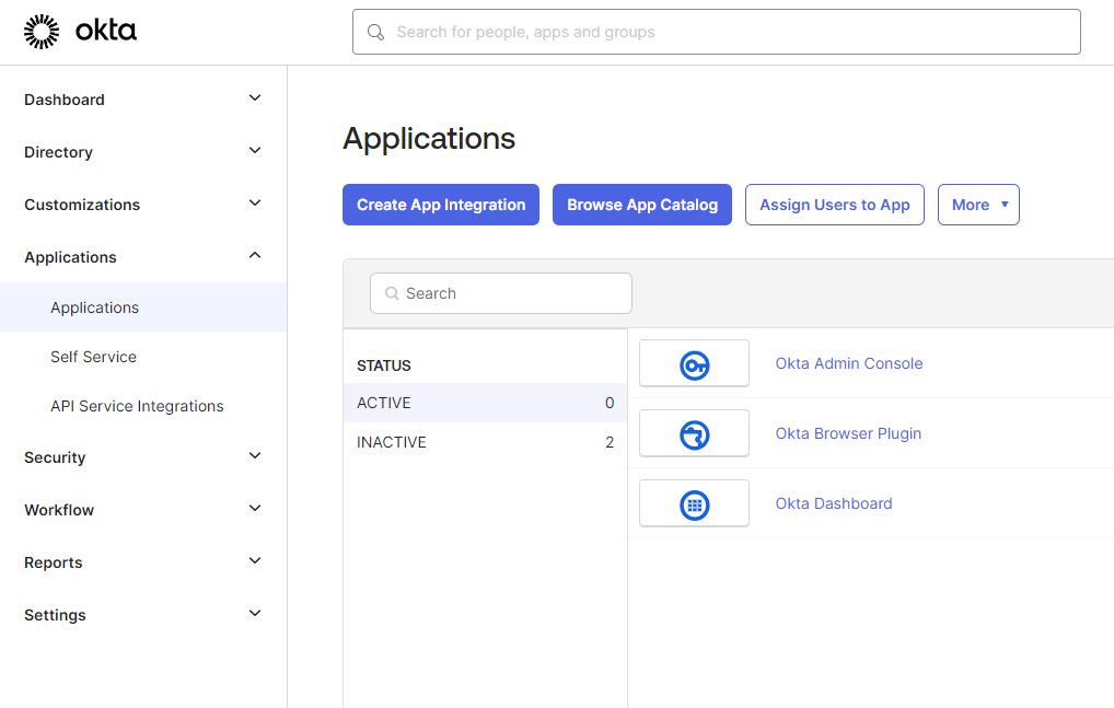 Okta Applications Page