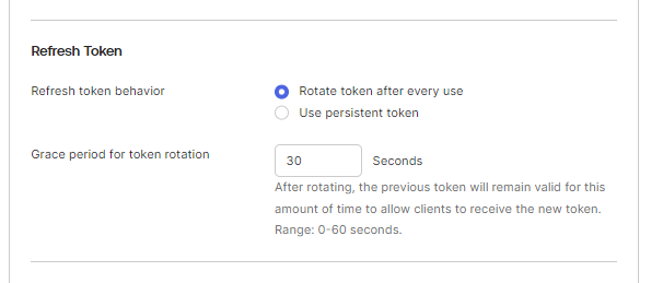 Refresh token setting